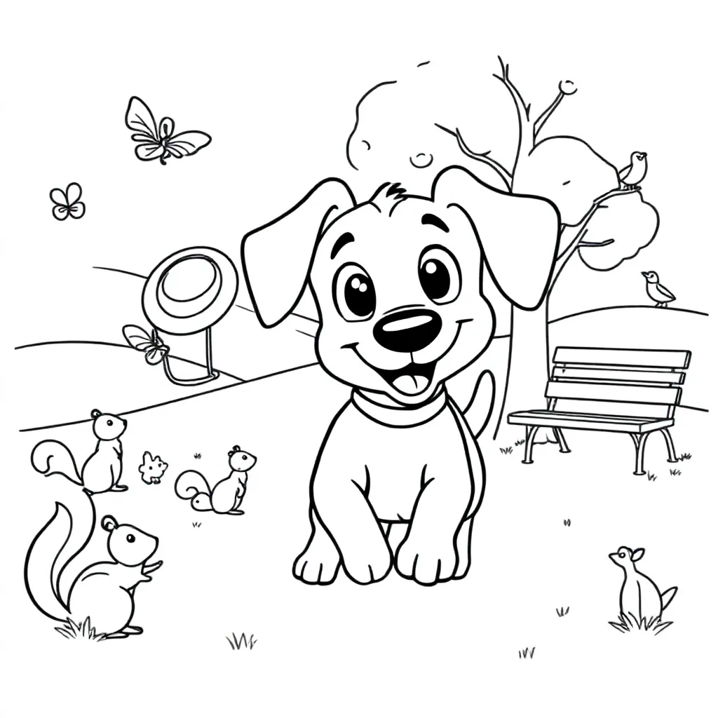 Hond In Het Park coloring page for children