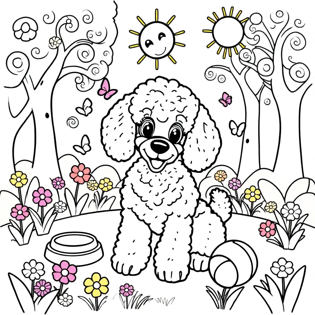 Hond Poedel coloring page for children