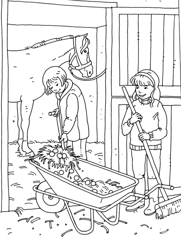 Horse Stable coloring page for children