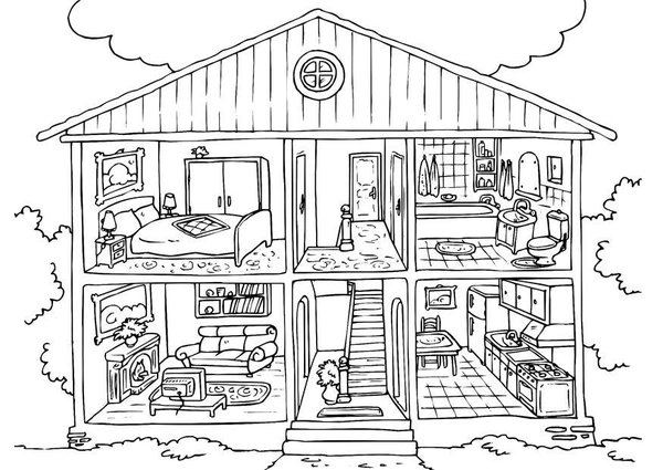 House Inside Detailed coloring page for children