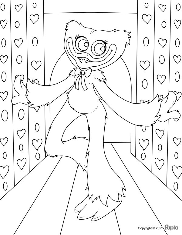 Huggy Wuggy Kissy Missy Hearts Circles coloring page for children