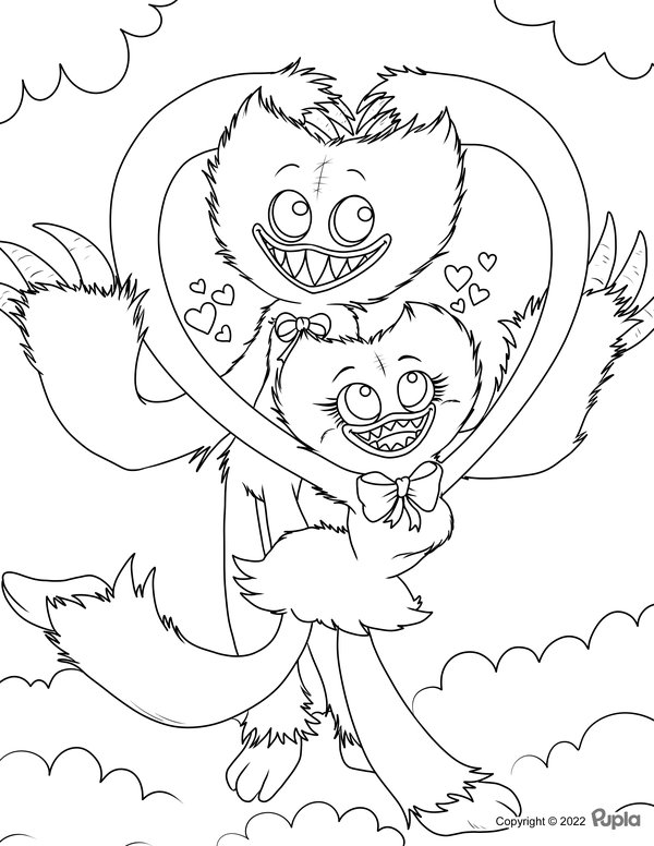 Huggy Wuggy Kissy Missy coloring page for children