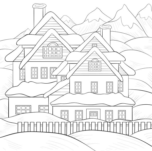 Huis Bergen Sneeuw coloring page for children