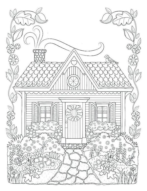 Huis Bloemen Tuin coloring page for children