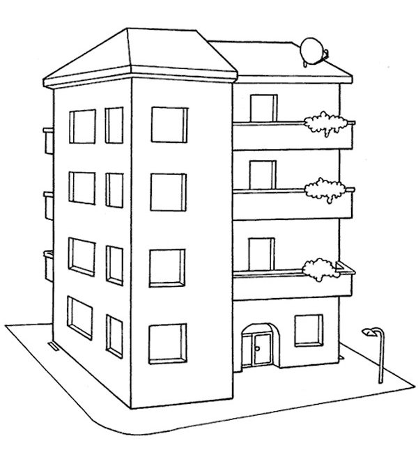 Huis Hoog Flat Gebouw coloring page for children