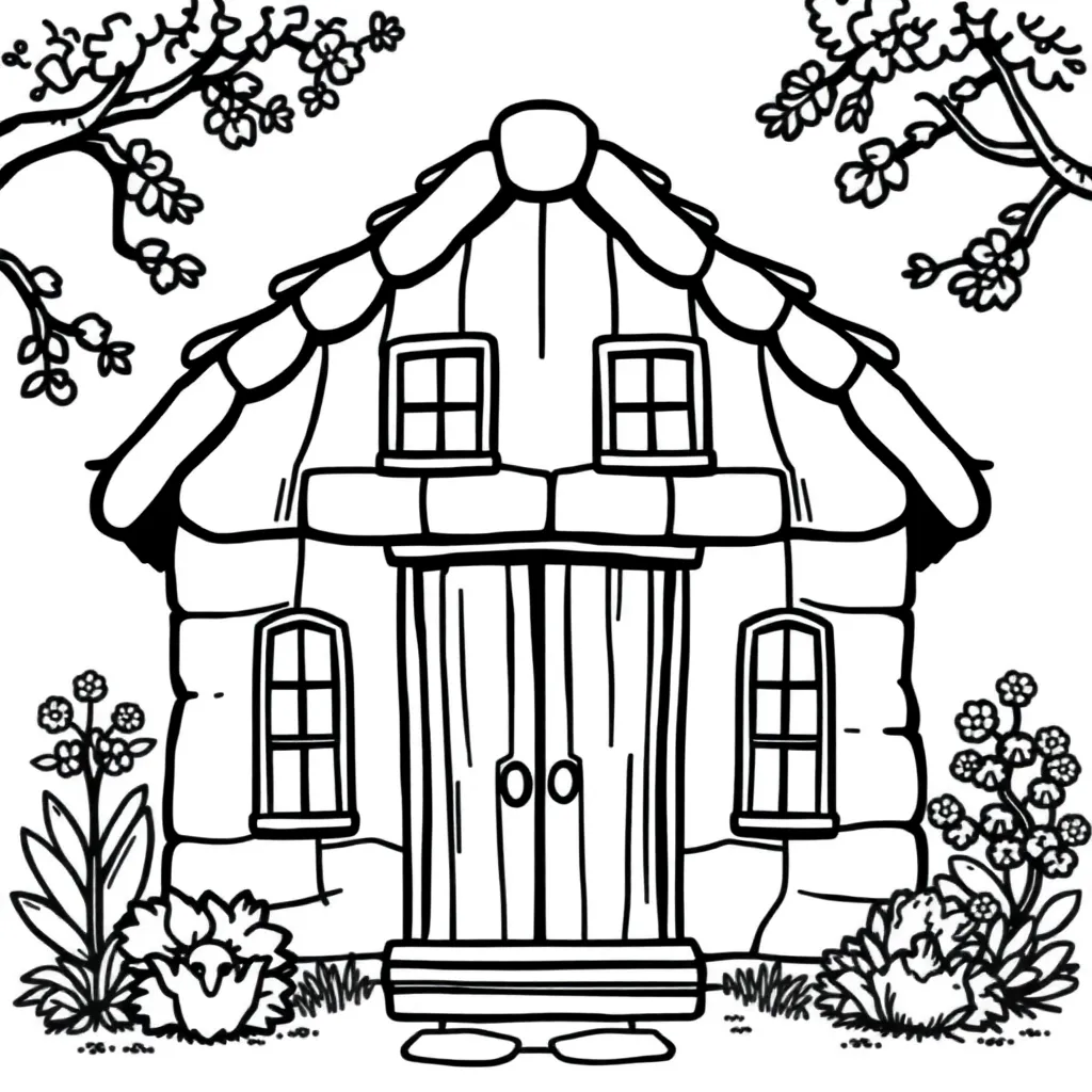 Huis Woonhuis Tuin Architectuur Landelijk coloring page for children