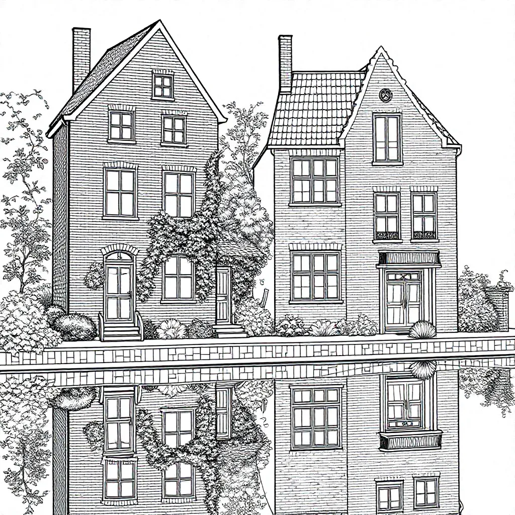 Huizen Aan De Gracht coloring page for children