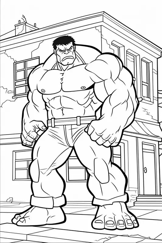 Hulk Debout Devant Un Batiment coloring page for children