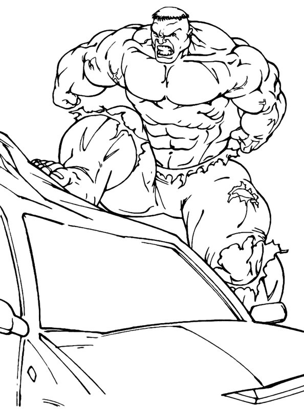 Hulk Destrozando Un Coche coloring page for children