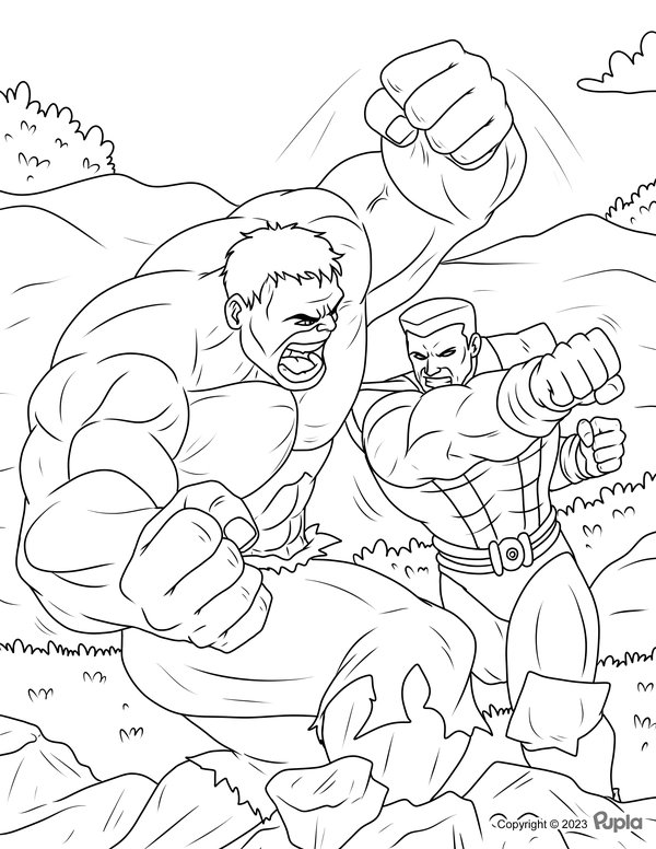 Hulk Fighting coloring page for children