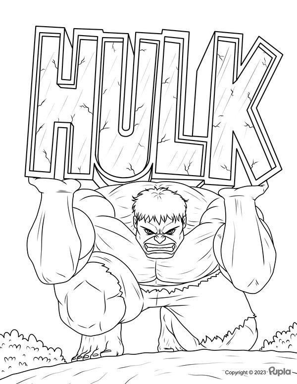 Hulk Levantando Su Nombre En Letras coloring page for children