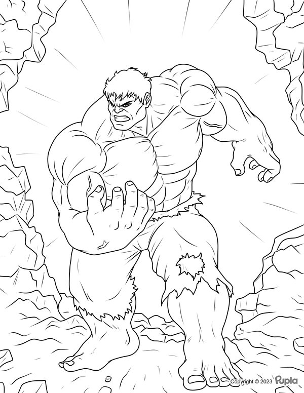 Hulk zertrümmert eine Wand coloring page for children
