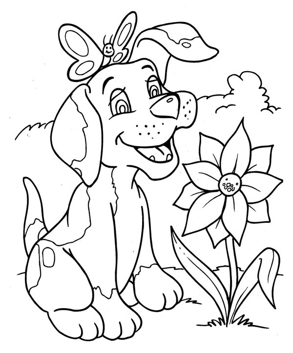 Hund mit Schmetterling coloring page for children