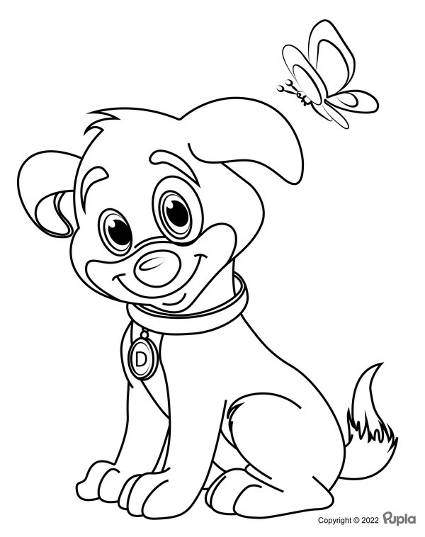 Hundewelpe mit Schmetterling coloring page for children