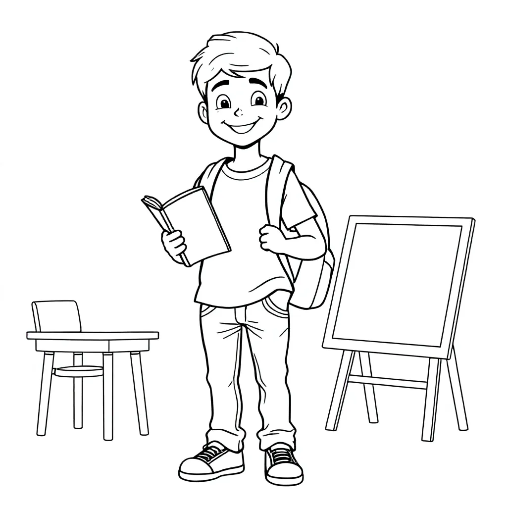 jongen in de 8e klas kleurplaat voor kinderen