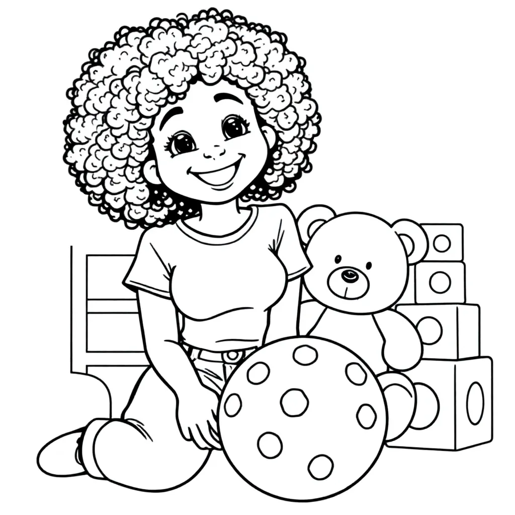 Jongevrouw Kroeshaar Aan Het Werk In De Kinderopvang coloring page for children