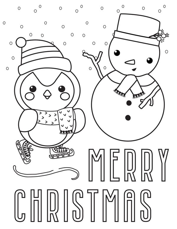 Joyeux Noel Pingouin Bonhomme De Neige coloring page for children