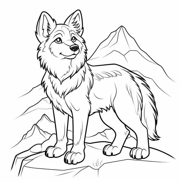 Junger Wolf auf Felsen stehend coloring page for children