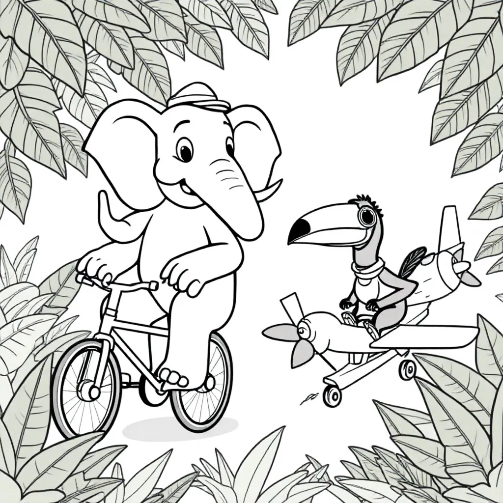 Jungle Dieren Met Grappige Dingen Bijvoorbeeld Fietsend S... coloring page for children