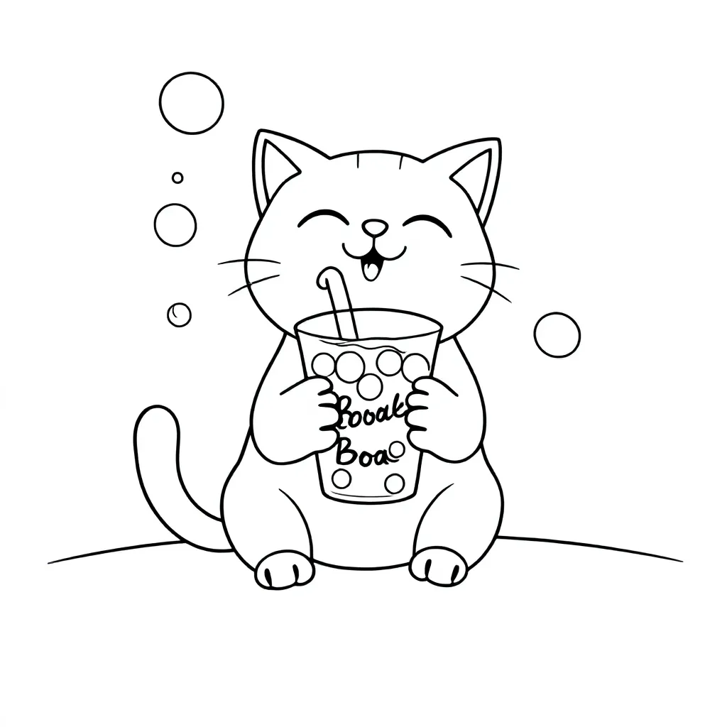kat boba tea coloring page for children