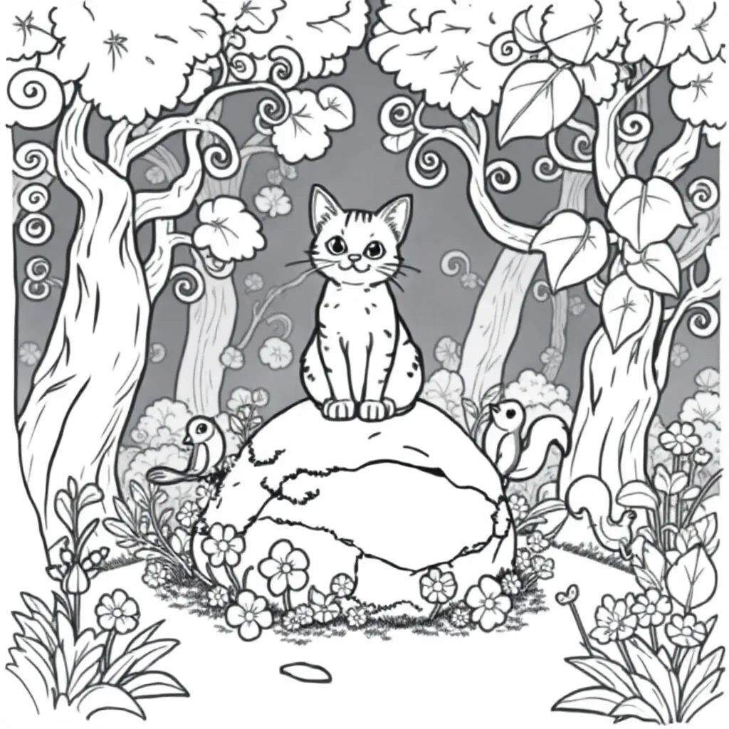 Kat In Het Bos coloring page for children