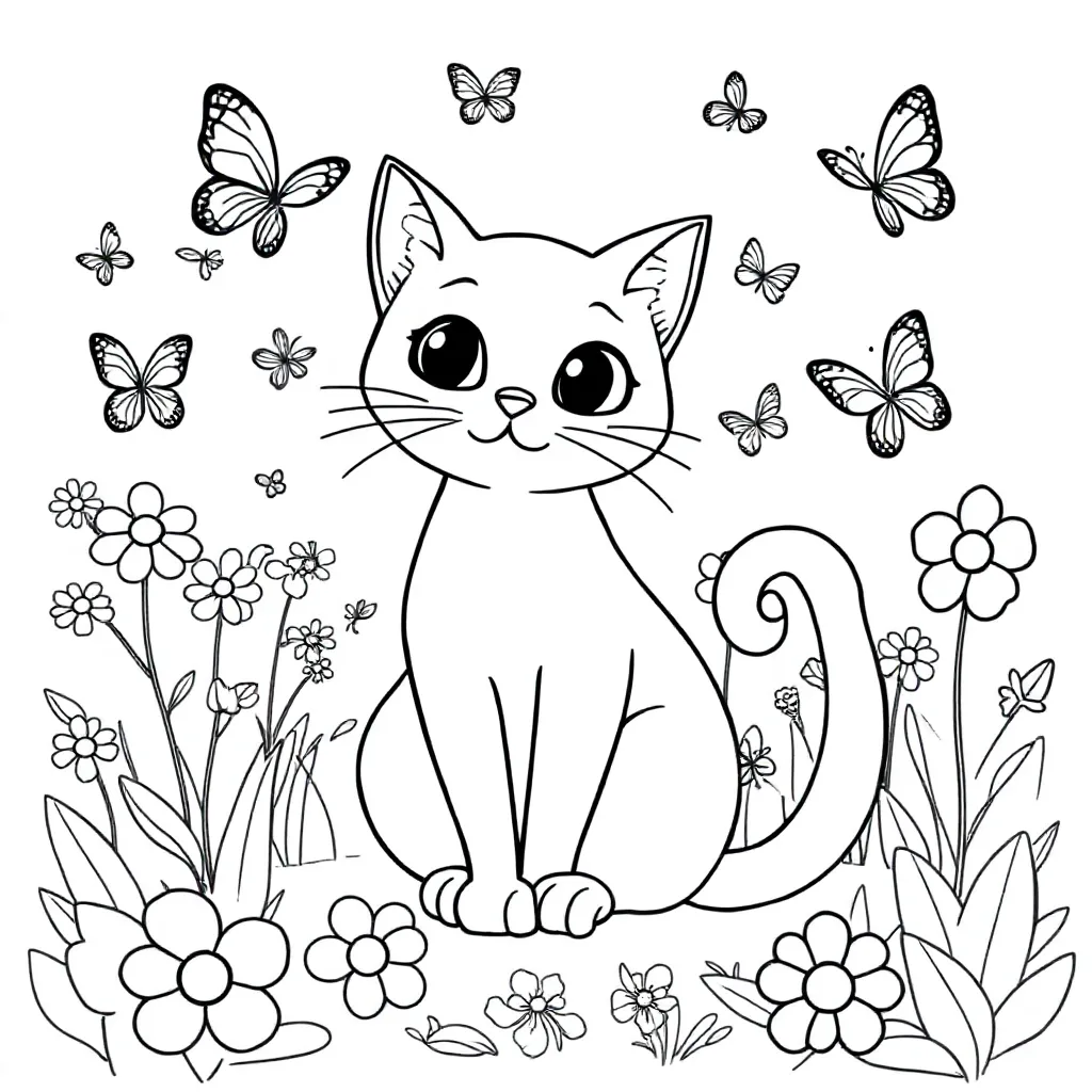 Kat Met Vlinders coloring page for children
