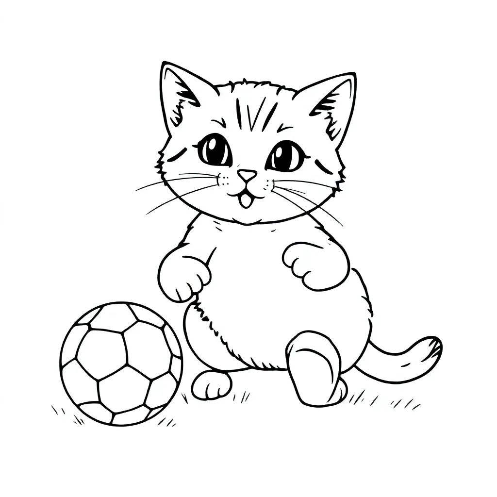 Kat Speelt Met Een Voetbal coloring page for children
