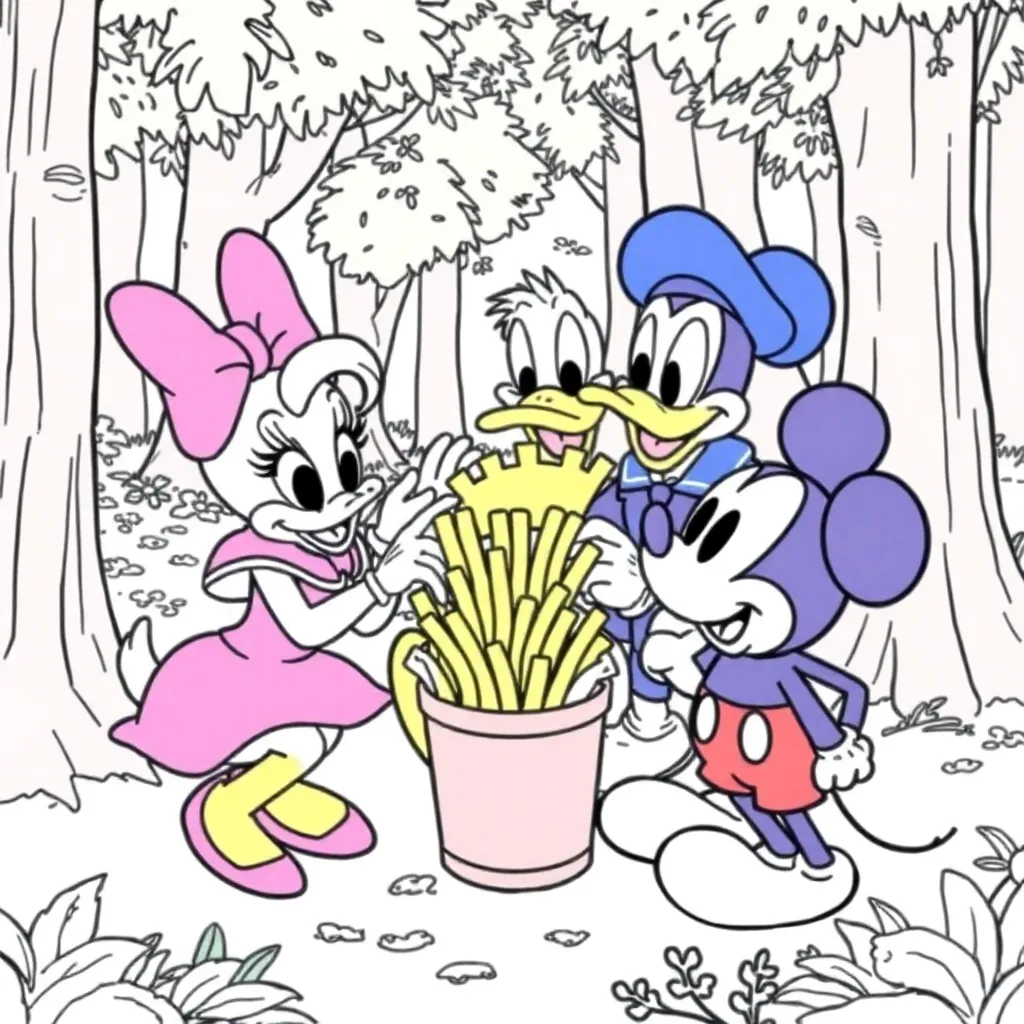 Katrien Duck Met Donald Duck Met Midas En Mickey Mouse Di... coloring page for children