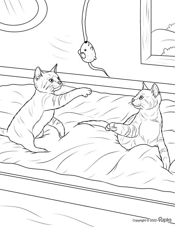Katzen Spielen Mit Maus coloring page for children