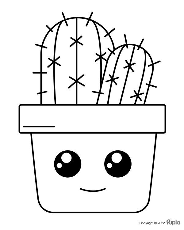 Kawaii Cactus Easy Cute coloring page for children