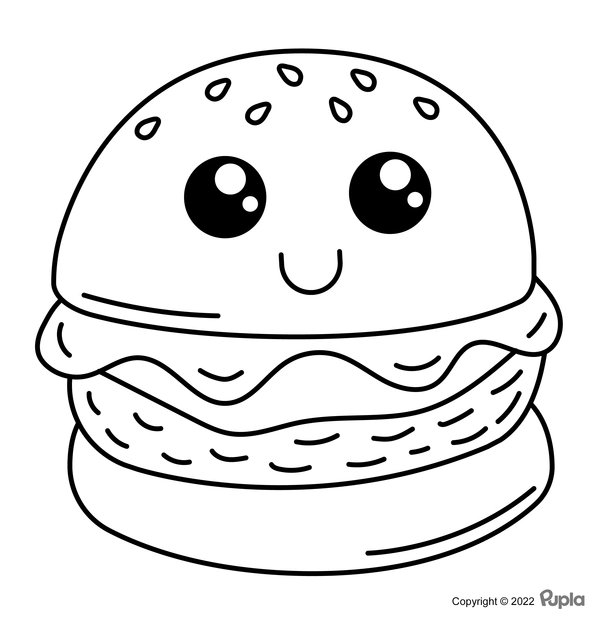 Kawaii Hamburger Makkelijk Schattig coloring page for children