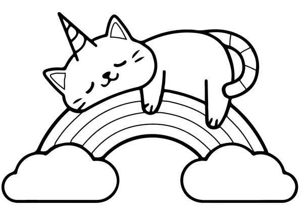 Kawaii Kat Regenboog coloring page for children
