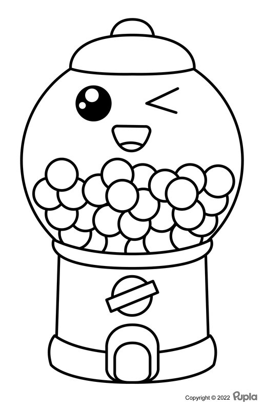 Kawaii Kaugummiautomat Einfach und niedlich coloring page for children