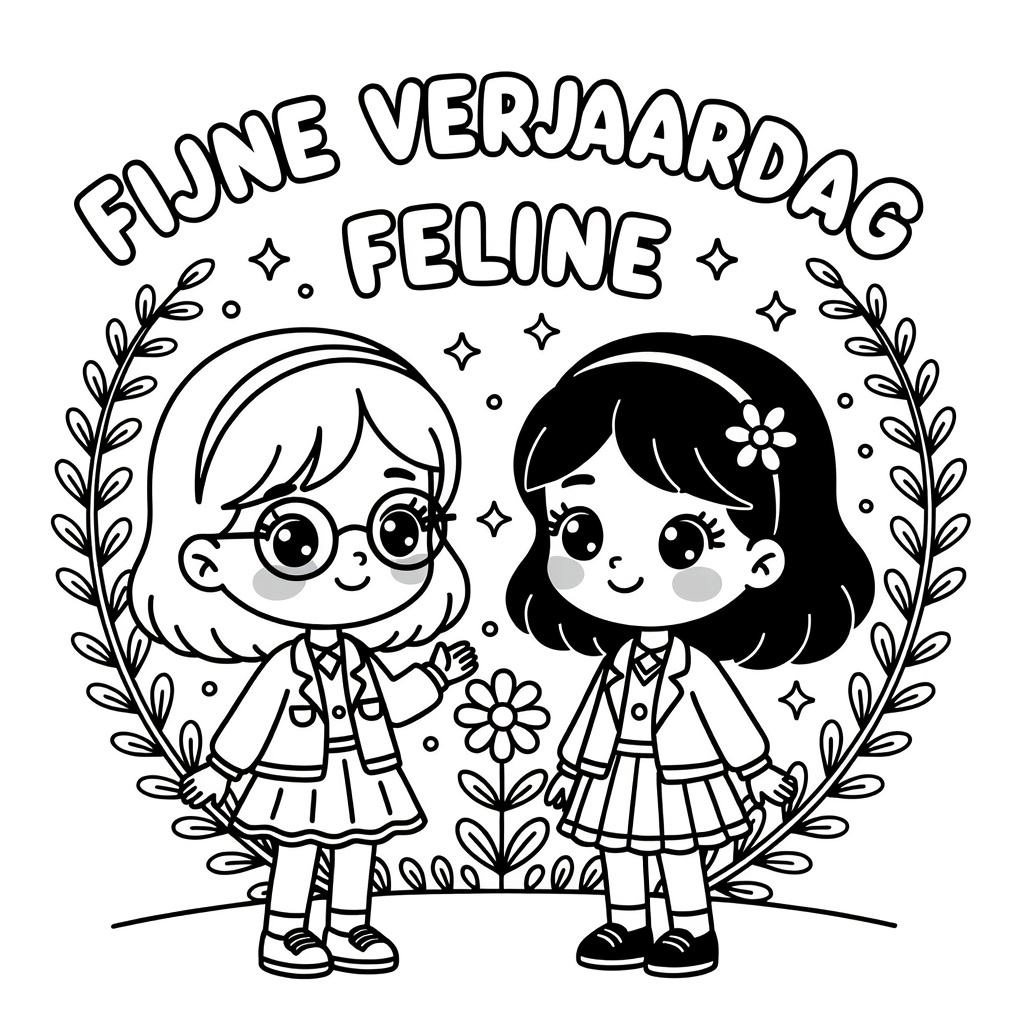 kawaii meisje met bril en kawaii meisje zonder bril met rokje en een mooi vestje en shirt coloring p