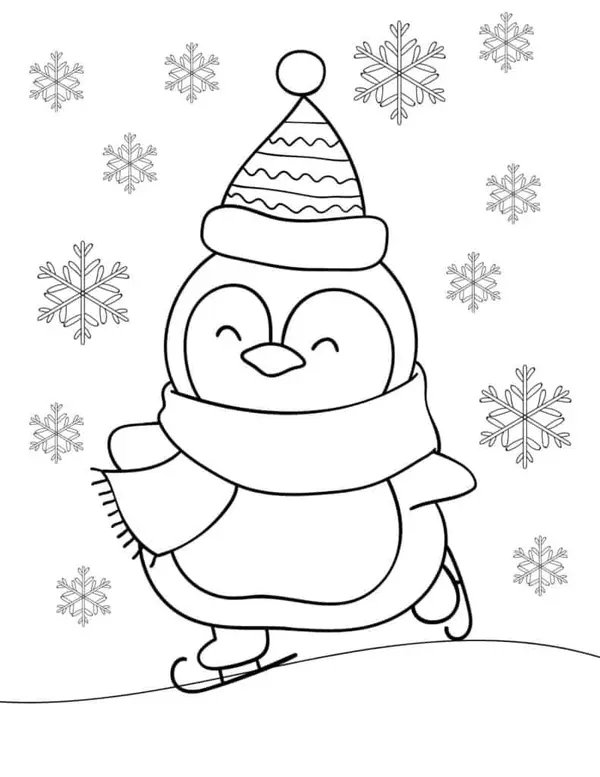 Kawaii Pinguins coloring page for children