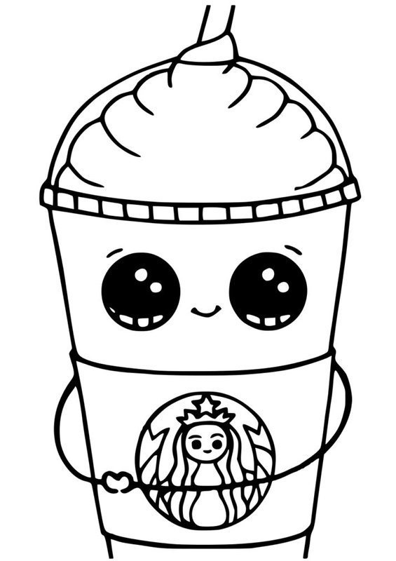 Kawaii Starbucks coloring page for children