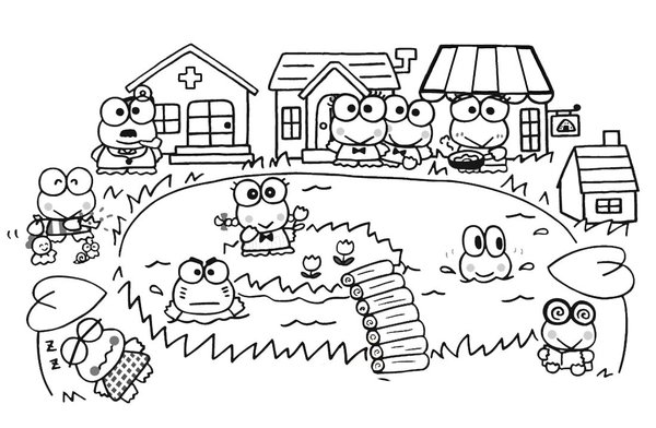 Keroppi Donut Pond coloring page for children