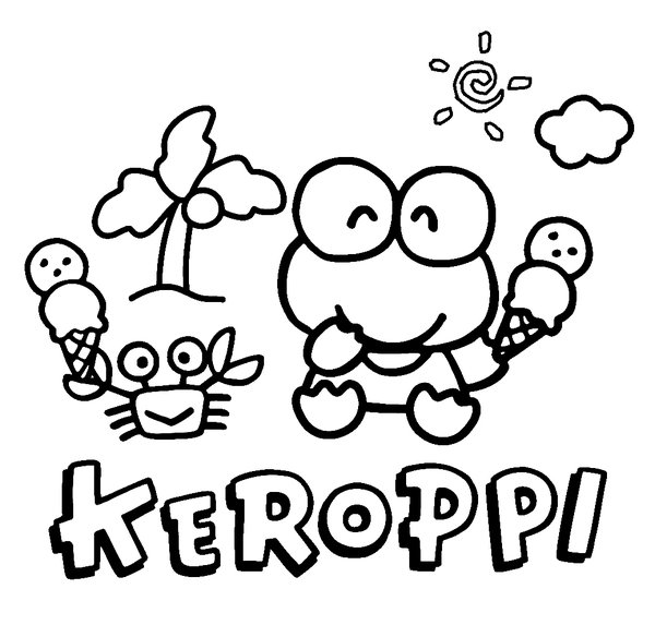 Keroppi Eating Ice Cream coloring page for children