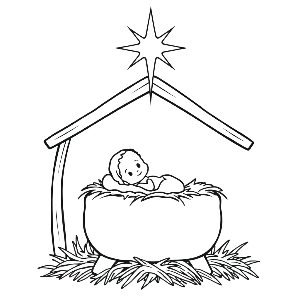 Kerst Baby Kribbe Ster Traditioneel coloring page for children