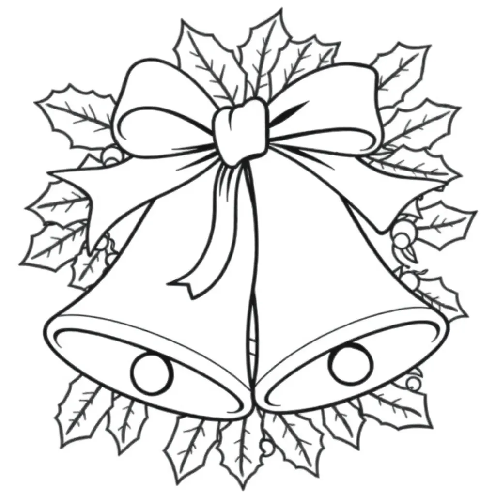 Kerst Belletjes Hulstbladeren Lint Feestelijk coloring page for children