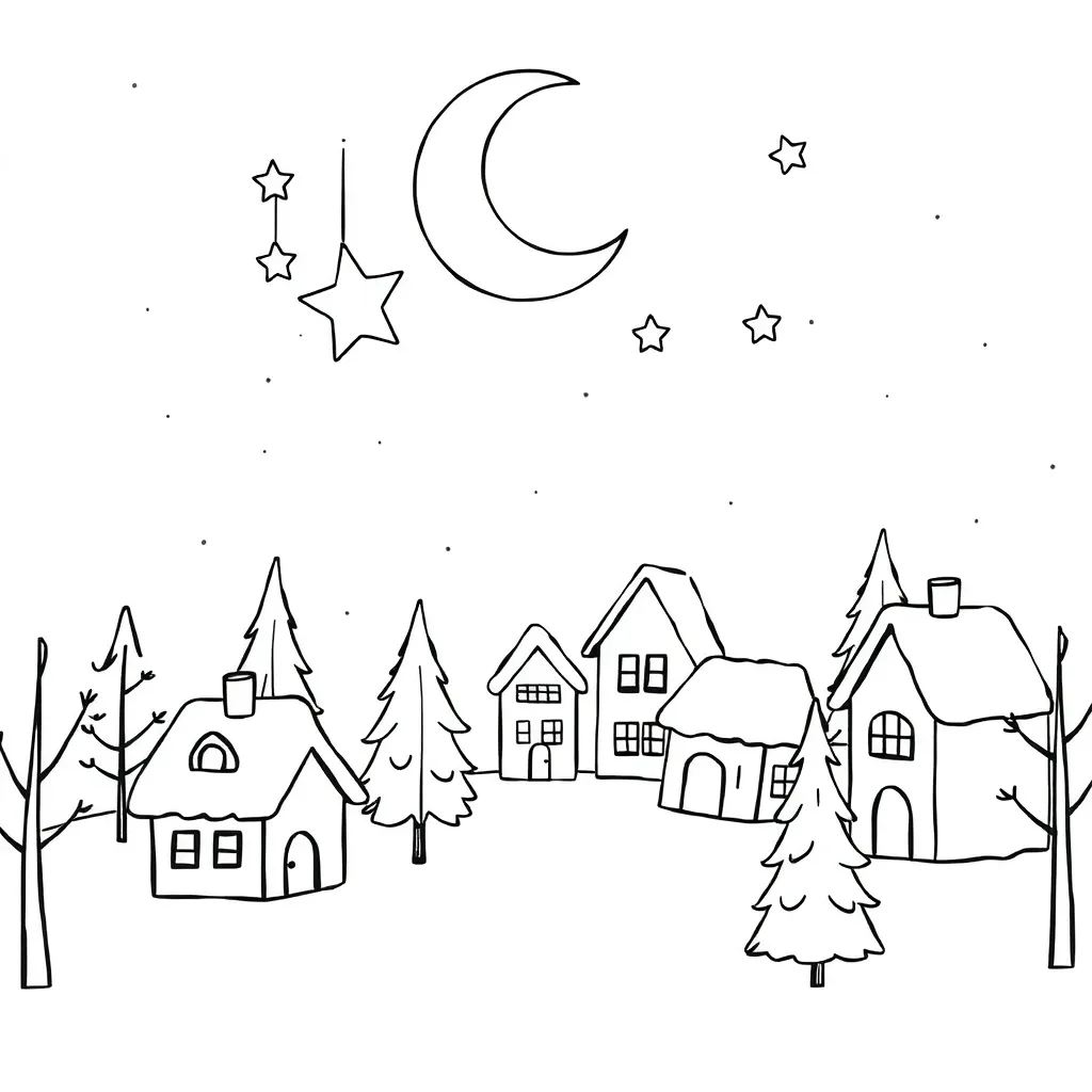 Kerst Dorpje coloring page for children