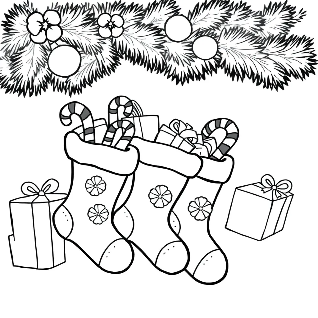 Kerst Feestelijk Cadeaus Snoepstokken Kerstsokken coloring page for children