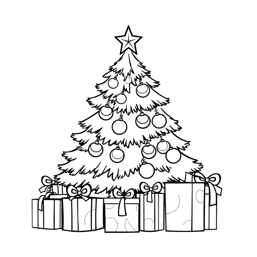 Kerst Feestelijk Kerstboom Cadeaus Versieringen coloring page for children