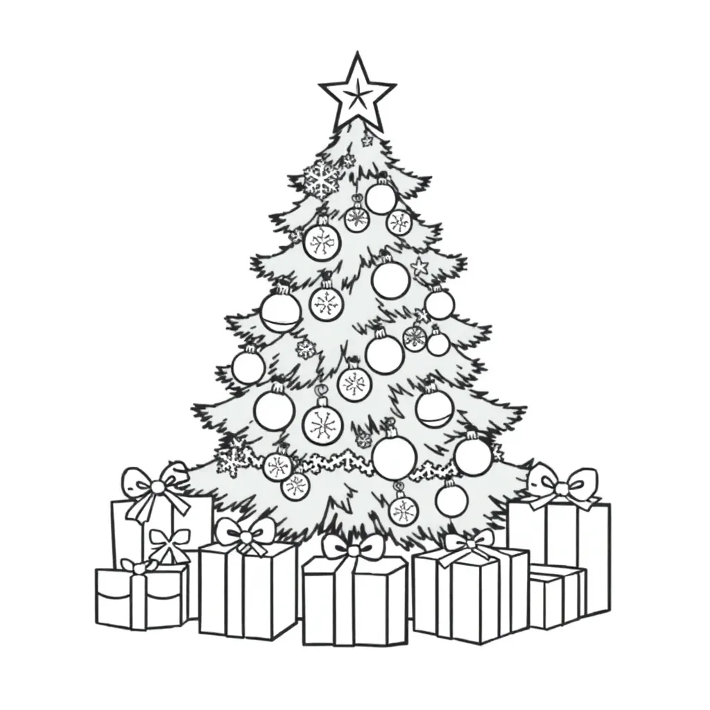 Kerst Feestelijk Kerstboom Versieringen Cadeaus coloring page for children