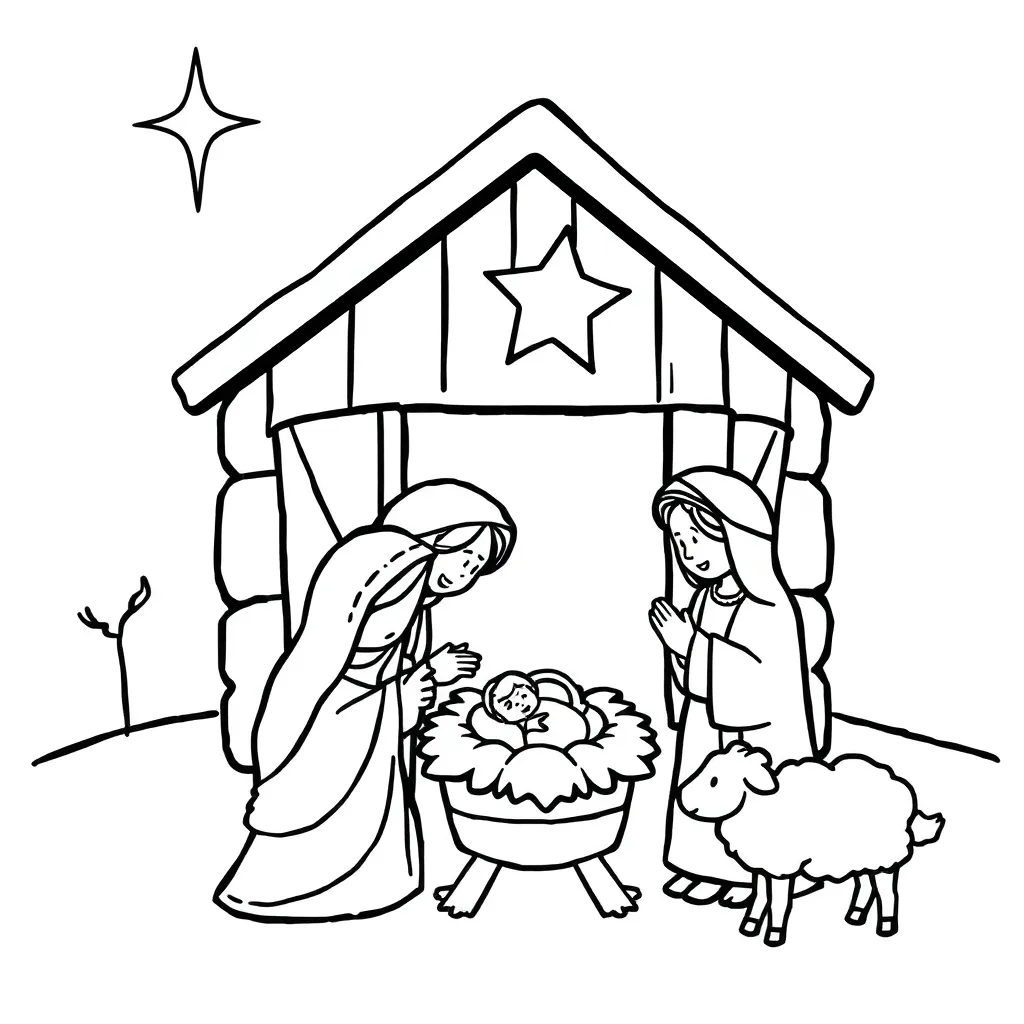 Kerst Geboorte Jezus Kerststal Ster Kribbe coloring page for children