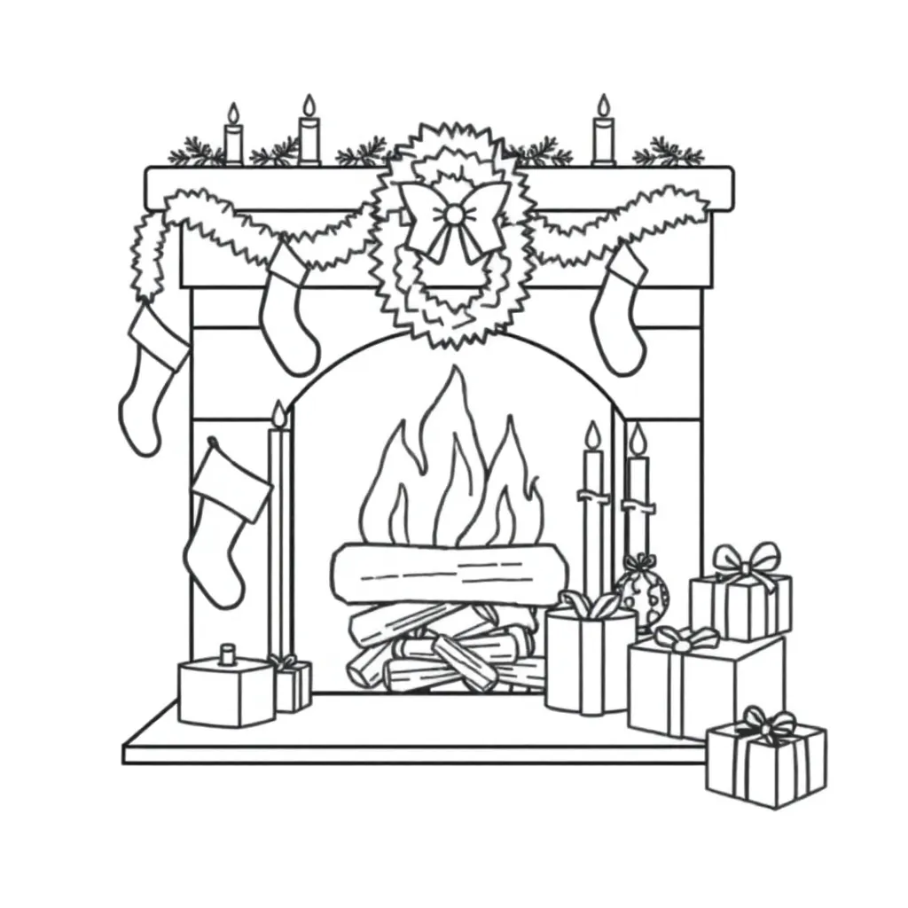 Kerst Gezellige Haard Kerstversieringen Feestelijk Vlammen coloring page for children