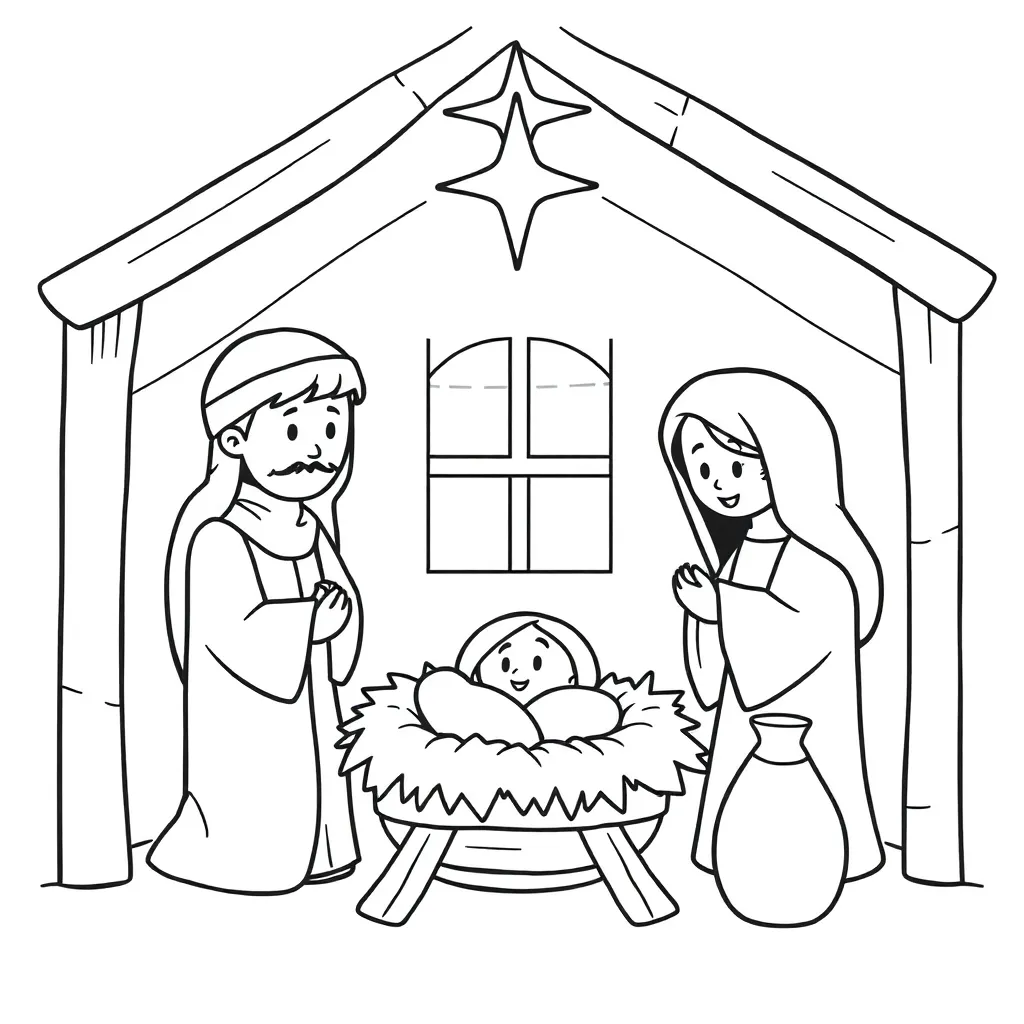 Kerst Jezus Stal Kribbe Kerstmis coloring page for children