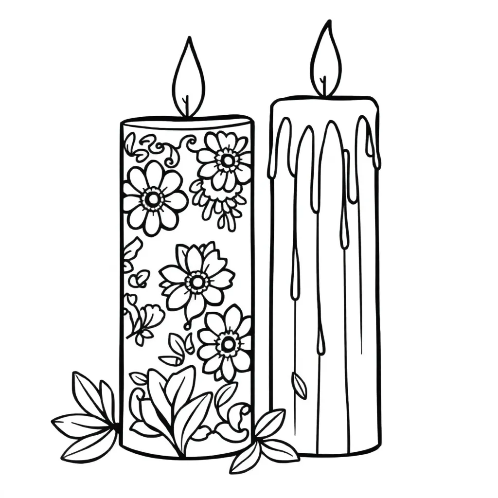 Kerst Kaarsen Bloemen Bladeren Decoratief coloring page for children