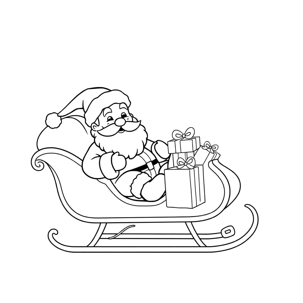 Kerst Kerstman Rendieren Besneeuwd Landschap Cadeautjes coloring page for children