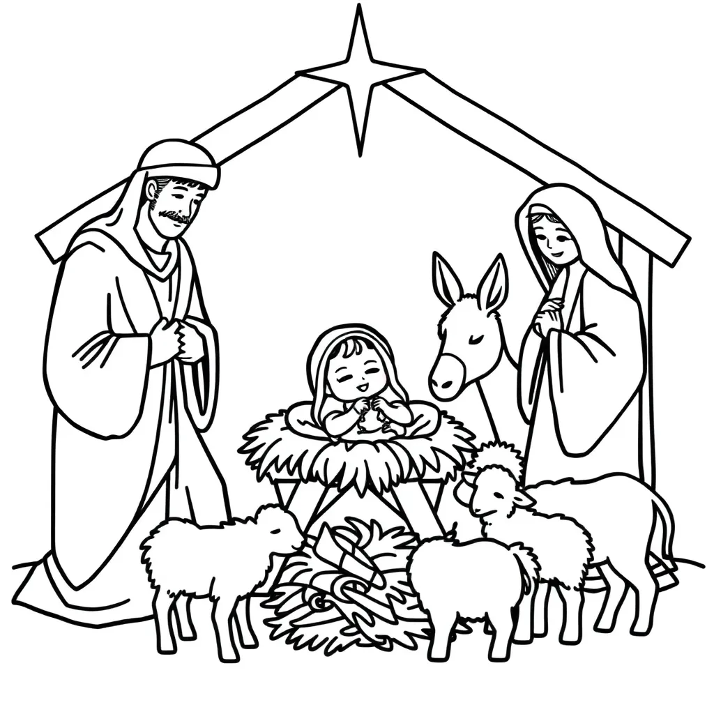 Kerst Kribbe Geboorte Jezus Religieus Kerstsfeer coloring page for children